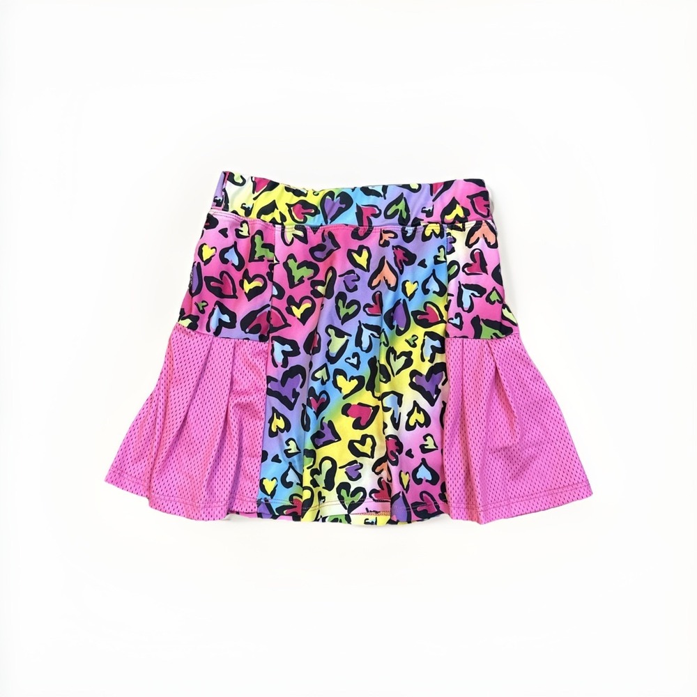 Jeskids Girls Skort L 8/9 Multicolor Heart Print Pleated Athletic Tennis NWT